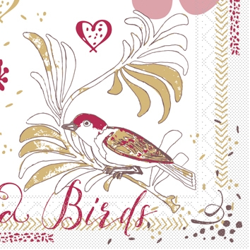 Softpoint-Serviette LOVE & BIRDS 40x40 1/4-F