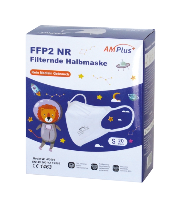 Kinder Atemschutzmaske FFP2 ohne Ventil einzeln verpackt