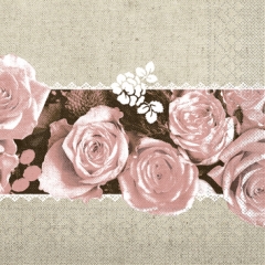 Tissue-Servietten LOVELY ROSES rosa 40x40 1/4-F 3-lagig